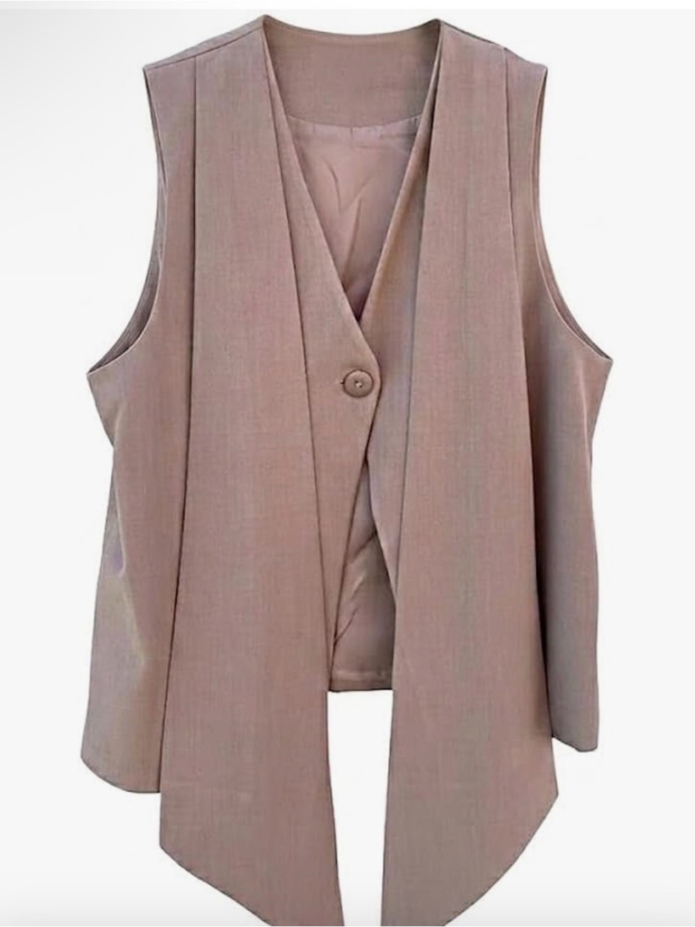 Women’s Sleeveless Draped Blazer Vest - With Button - Taupe/Pink